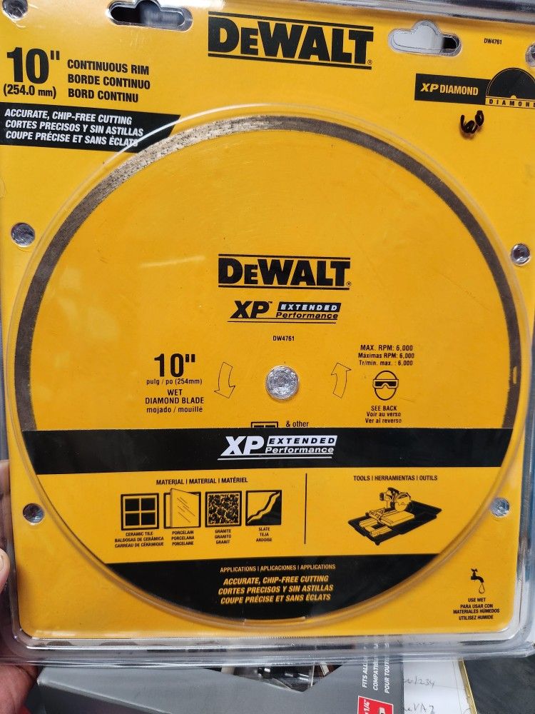 Dewalt 10" Diamond Wet Cutting Blade. New