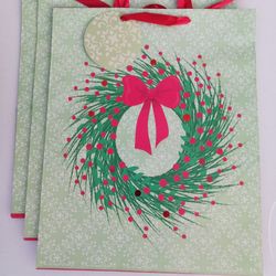 Christmas Wreath Gift Bags-Set of 3