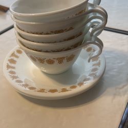 Corelle Butterfly gold Teacups And 2 Little Plates