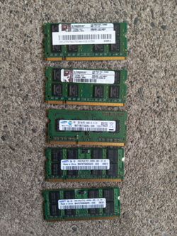 Lot of 5 Laptop RAM Sticks 2GB DDR2