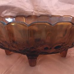 Carnival Glass Oval Footed Bowl Amber