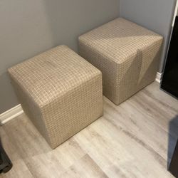Beige Plaid Cube Ottomans