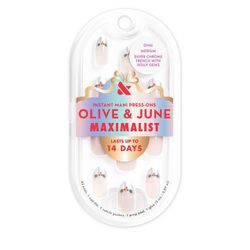 Olive & June Press-On Fake Nails - Maximalist - M Oval - Silver Chrome French with Holly Gems - 42ct