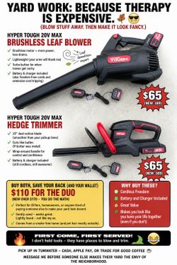 Hyper Tough 20V Cordless Yard Tool Bundle – Leaf Blower + Hedge Trimmer – $110 🔥