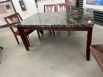 Marble Top Dining Table with Wood Base