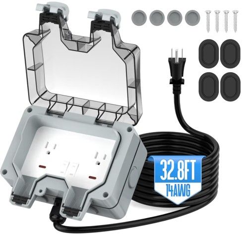 Outdoor Outlet Box with 32.8Ft Extension Cord