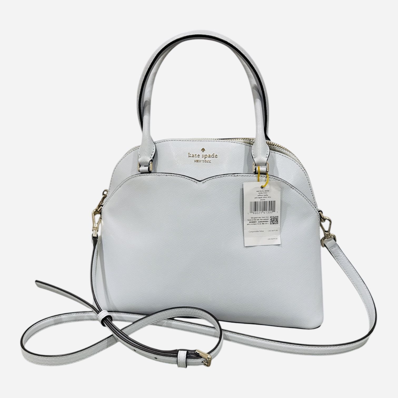 Kate Spade Payton Medium Dome Satchel Saffiano Leather White Dove 9"h x12"w $399