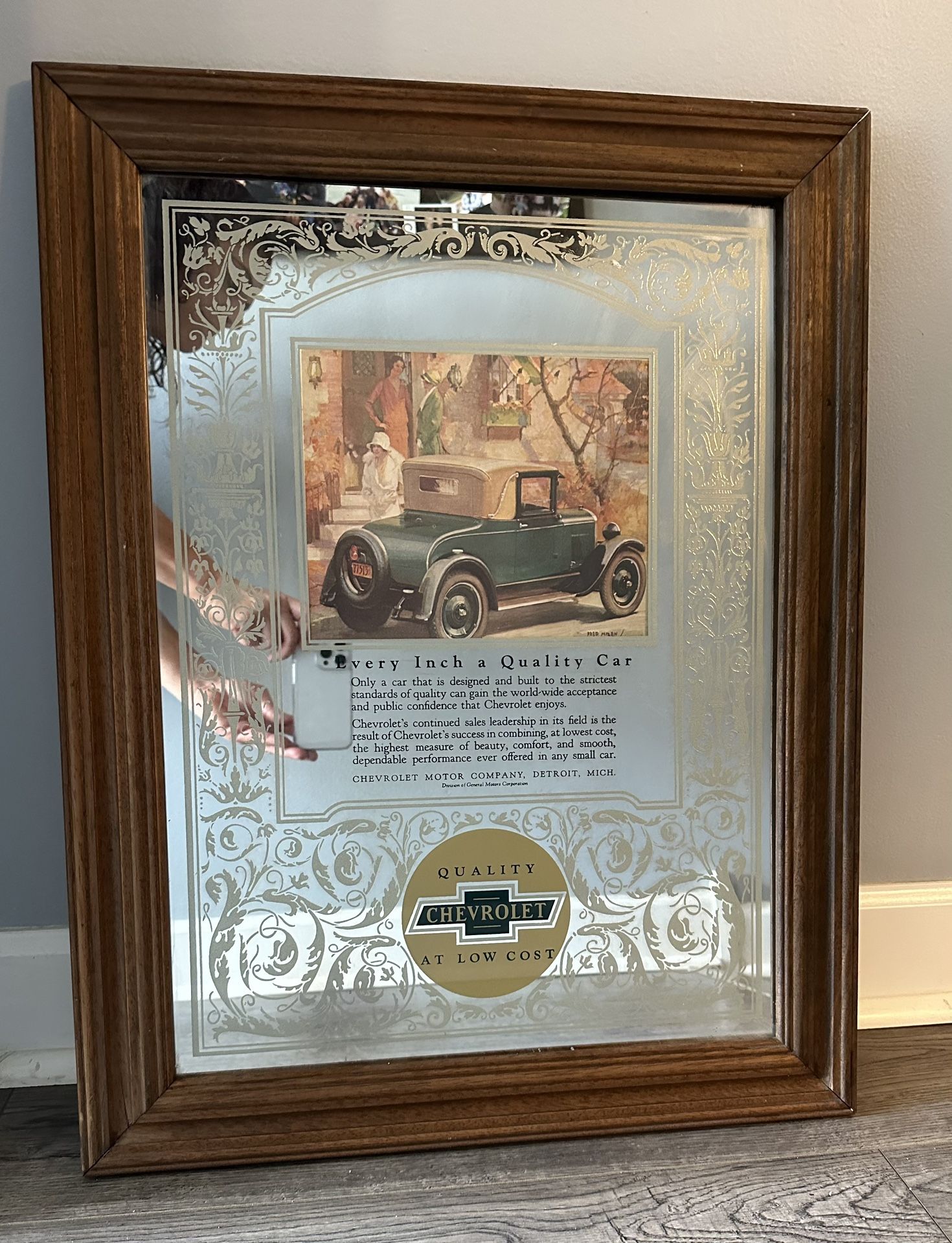Vintage Chevrolet Quality Car, Hanging Mirror, Man Cave, Garage, Camp Sign