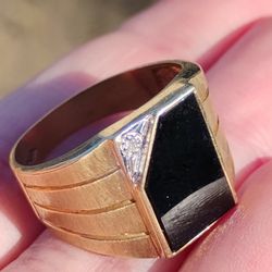 10k Vintage Black Onyx Diamond Ring 
