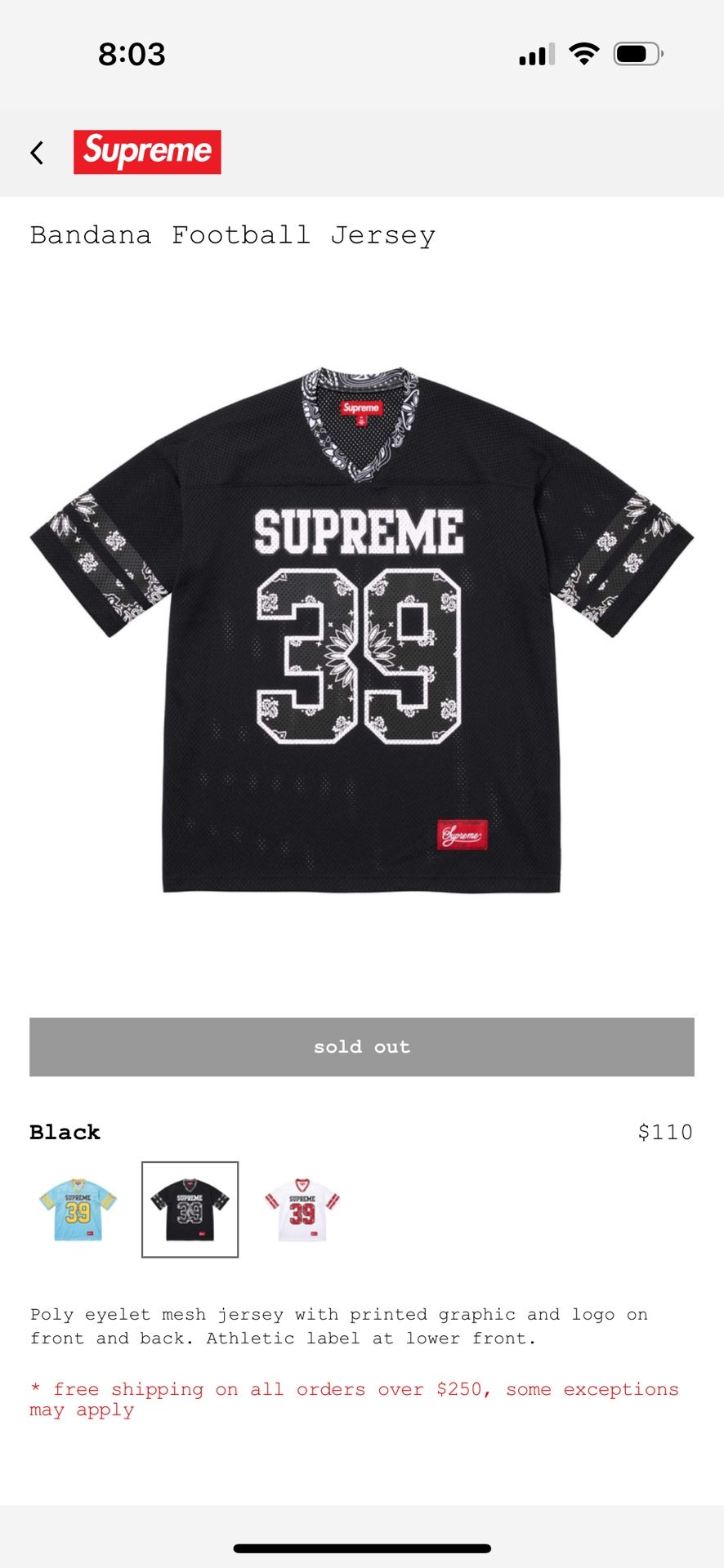New Supreme Bandana Jersey Size L