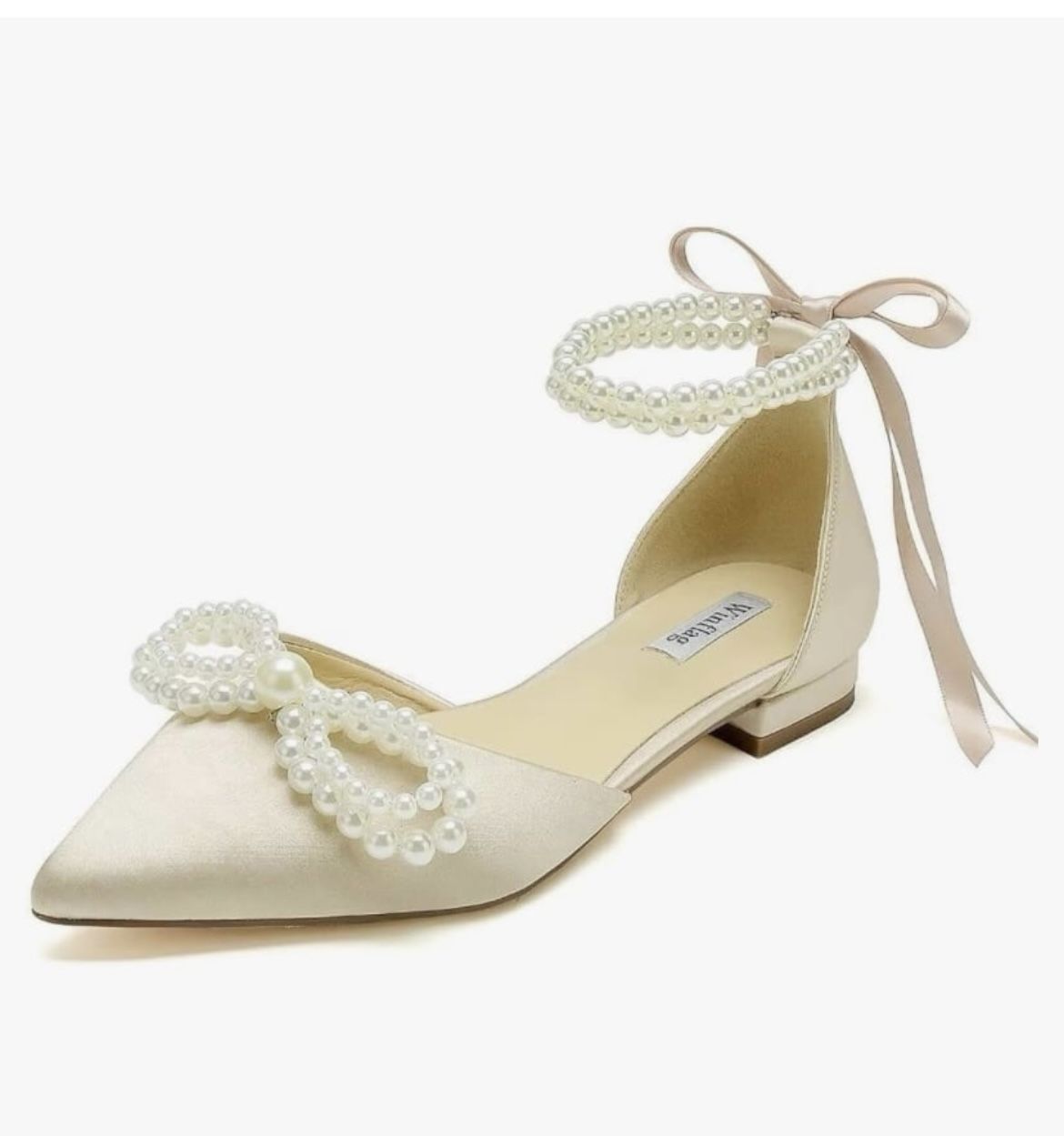 Champagne Pearl Wedding Bride Flats Pointed Toe size 8. (U)