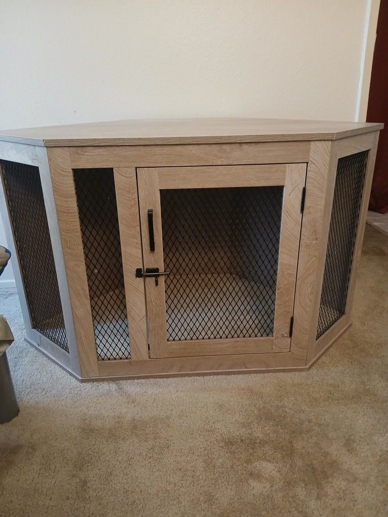 New Corner Wooden Dog Cage Grey