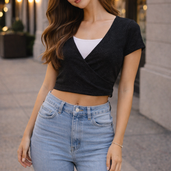 Black Sparkle Crop Top – Size M – Dressy Night Out Blouse