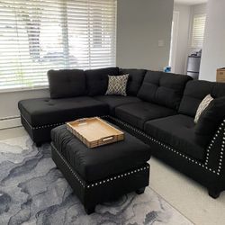 Brand New Black Sectional Sofa Couch With Ottoman 