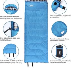 Desert & Fox Cotton Flannel Sleeping Bags with Pillow, 4 Season Warm & Cold Weather 