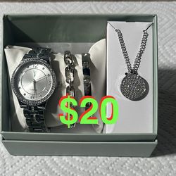 Women’s Watch, Bracelets, and Necklace Gift Set New Never Used.