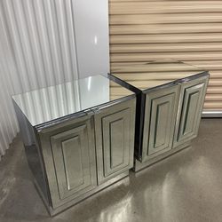 Mid 20th Century Pair of Vintage Mirrored Cabinets By Ello