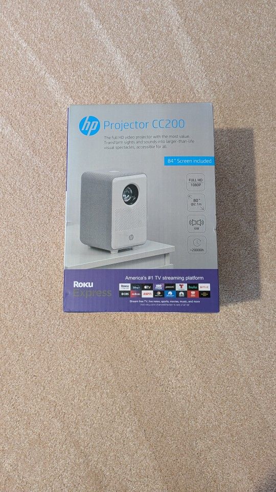 HP CC200 Projector + Roku Express + 84" Screen – Brand New Bundle