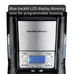 Hamilton Beach One Press Programmable Dispensing Drip Coffee Maker with 12 Cup Internal Brew Pot, Water Reservoir, Black with Chrome (48464)