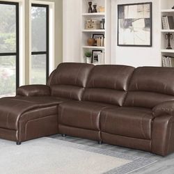 Brand New 3 PC Brown Chestnut Reclining Sectional