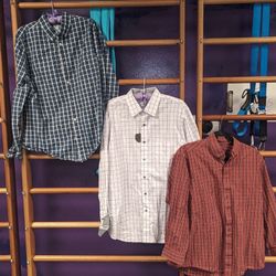 Three Men's Long Sleeved Button-up Colored Shirts