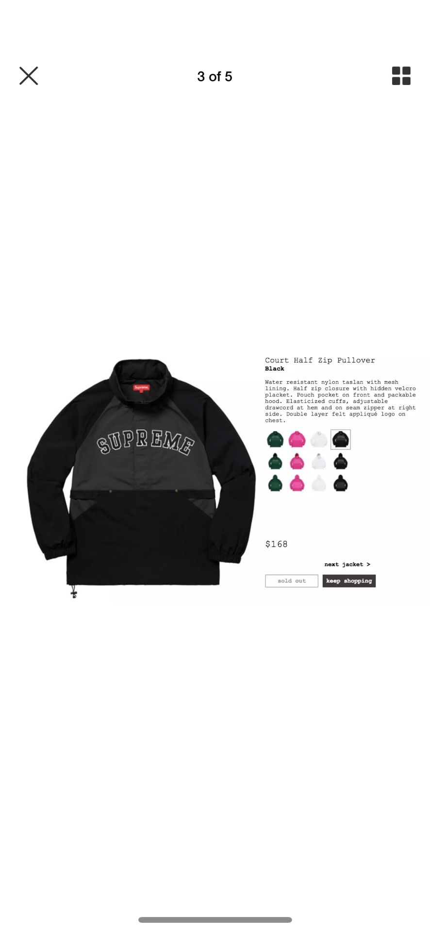 Supreme Half Court Zip Black Pullover Large In Hand SS18 New - L