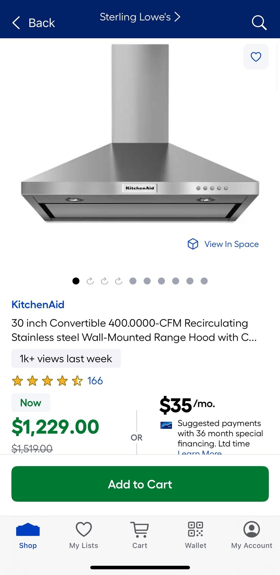KitchenAid 30 inch stainless steel range hood.
