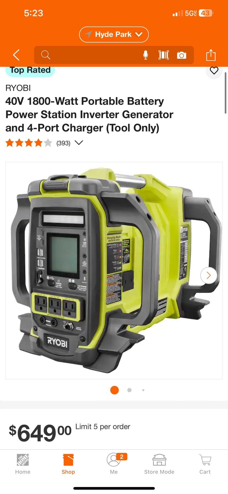 40V 1800 Watt Portable Battery Power Station Inverter Generator and 4 Port Charger (Tool Only)