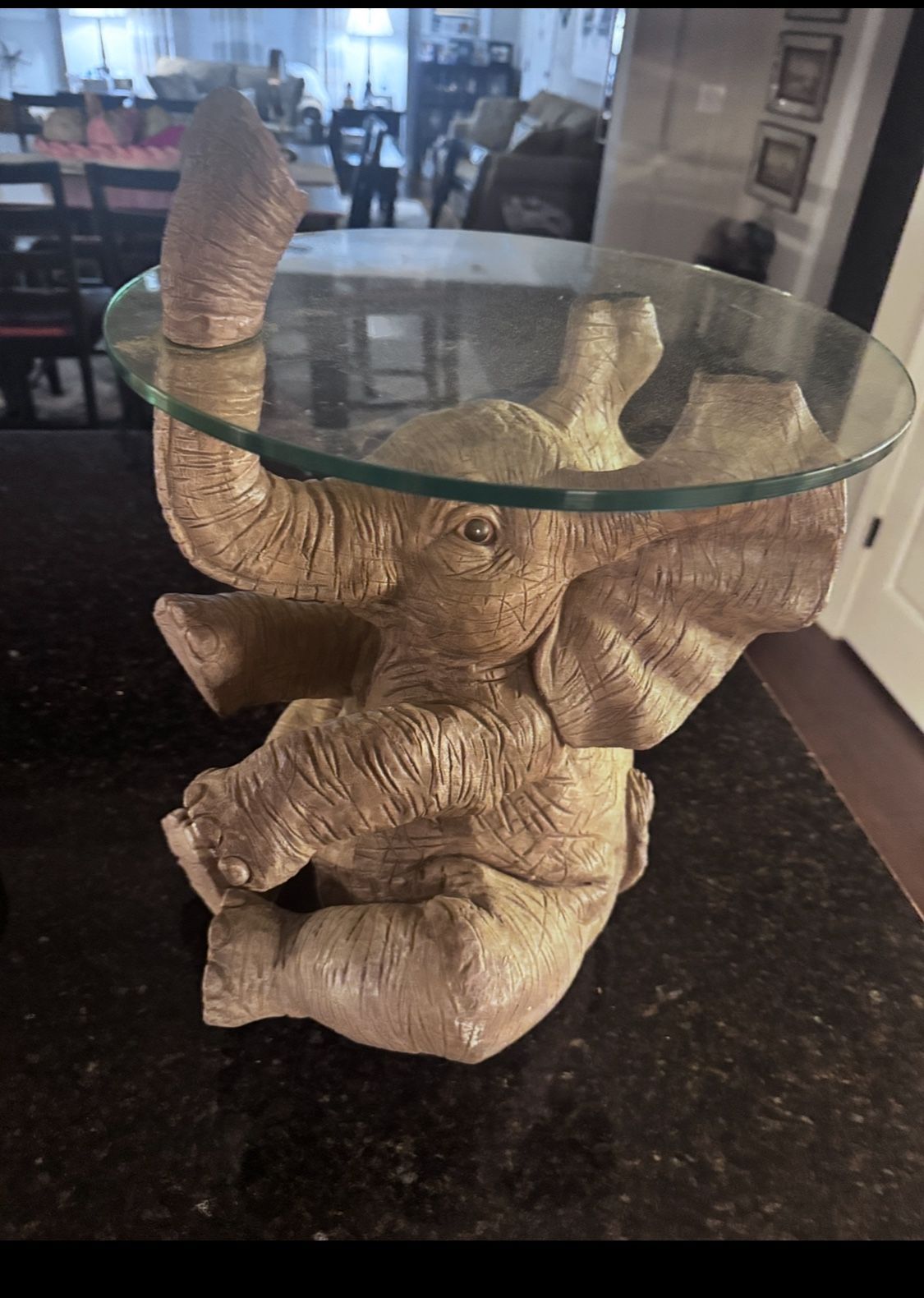 Glass Top Accent Table with elephant Base