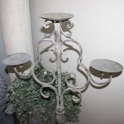 NEW Large 38.5" Distressed French Country Farmhouse Aged Gray Floor Height Candleabra Candle Holder
