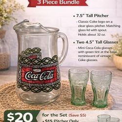 Vintage Coca-Cola Pitcher & Glasses Set – 3 Piece Bundle Deal