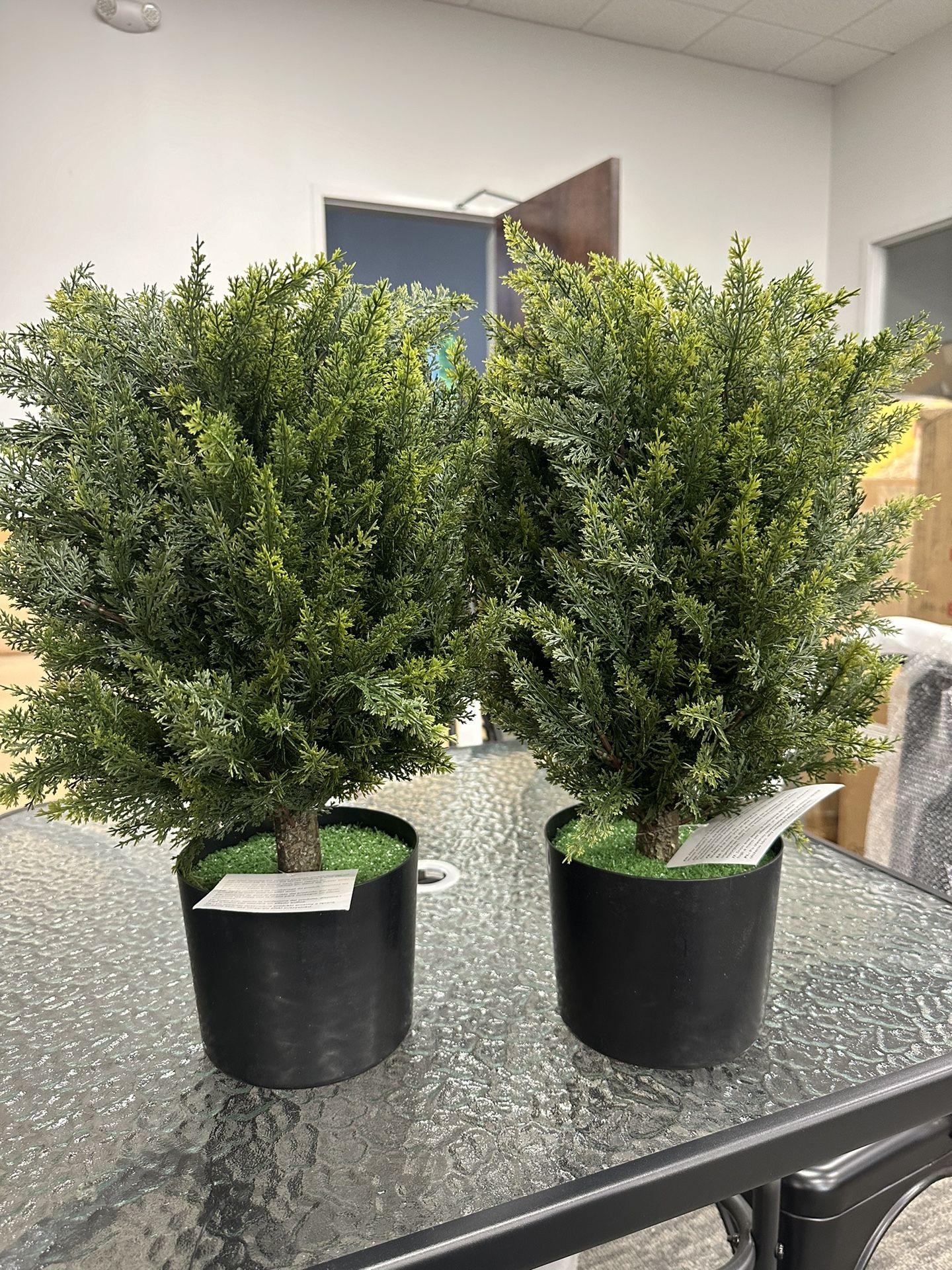 21'' Artificial Topiary Ball Tree UV Resistant Artificial Shrubs Potted Artificial Cedar Tree for Outdoor Indoor Front Porch Garden (set of 2)