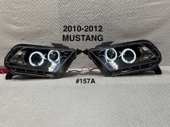 2010 To 2014 Ford Mustang Dual Halo & LED Projector Headlights - Gloss Black / Clear Lens