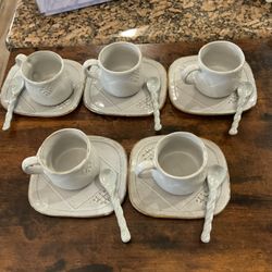 Genuine Japanese, Cups, Saucers, And Spoons For Sale.