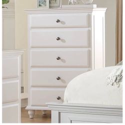 Chest : white solid wood 5 big drawers chest