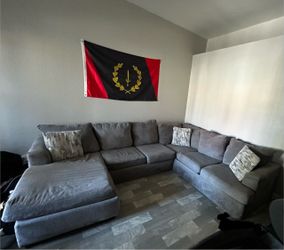 Large Gray Fabric Sectional Sofa with Chaise