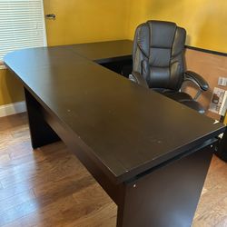 Desk And Bookshelf  With Chair And Filing Cabinet