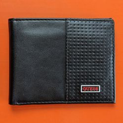 GUESS red & black large square skinny bi-fold faux leather mens wallet cash and card holder