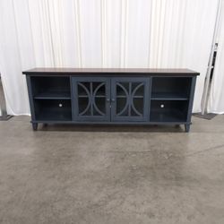 Two-Tone Blue TV Stand with Glass Doors
