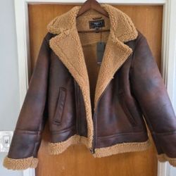 Men's Jacket Pilot Aviator Vegan Suede Sherpa XL