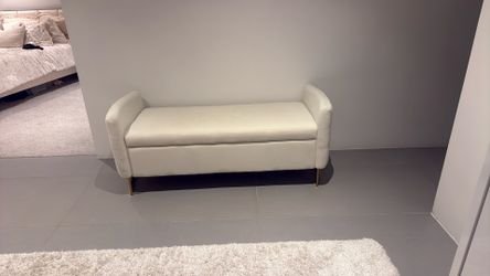 Cream Upholstered Storage Bench – Gold Accents – $75