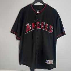 Anaheim Angels Baseball Jersey Mens XL Black Russell Athletic RARE