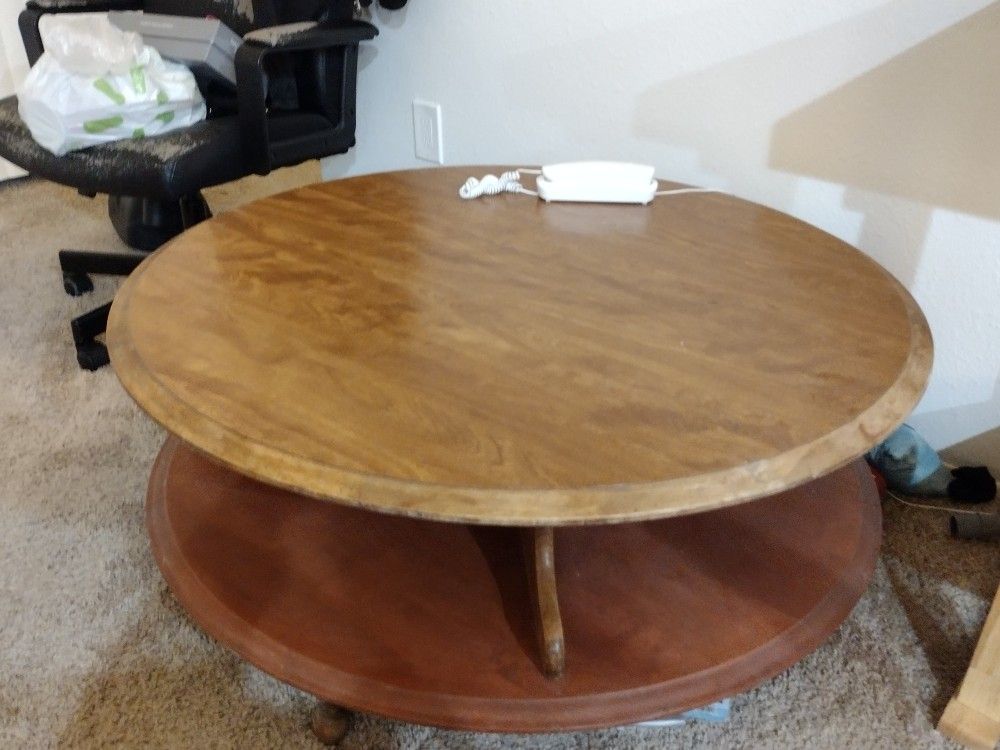 Coffee Table Solid Wood Lazy Susan 40 In Round Dual Layer