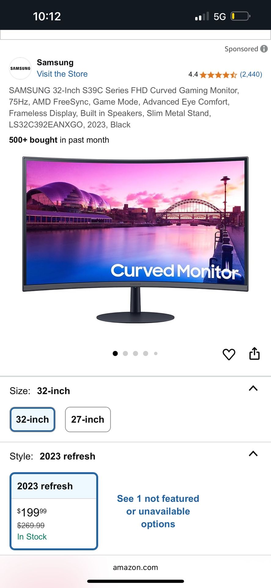 Samsung 32‑Inch S39C Series Monitor W/ Arm Mount