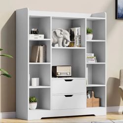 Modern 47” White Storage Shelf w/ 2 Drawers