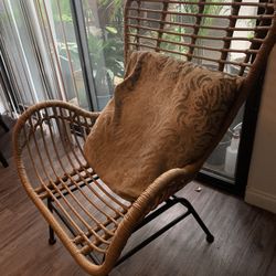 Rattan And Metal Wingback Style Chair