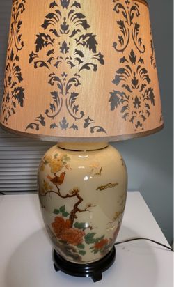 Ginger Jar Desk Lamp with Floral Bird Design