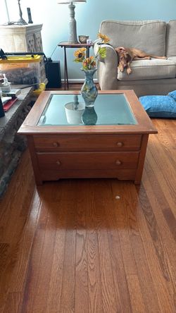 Solid Wood Coffee Table with glass top and drawers