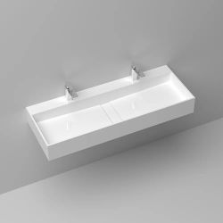 
47 Inch Wall-Mount Double Sink Stone Resin Glossy White Trough Bathroom Sink-828