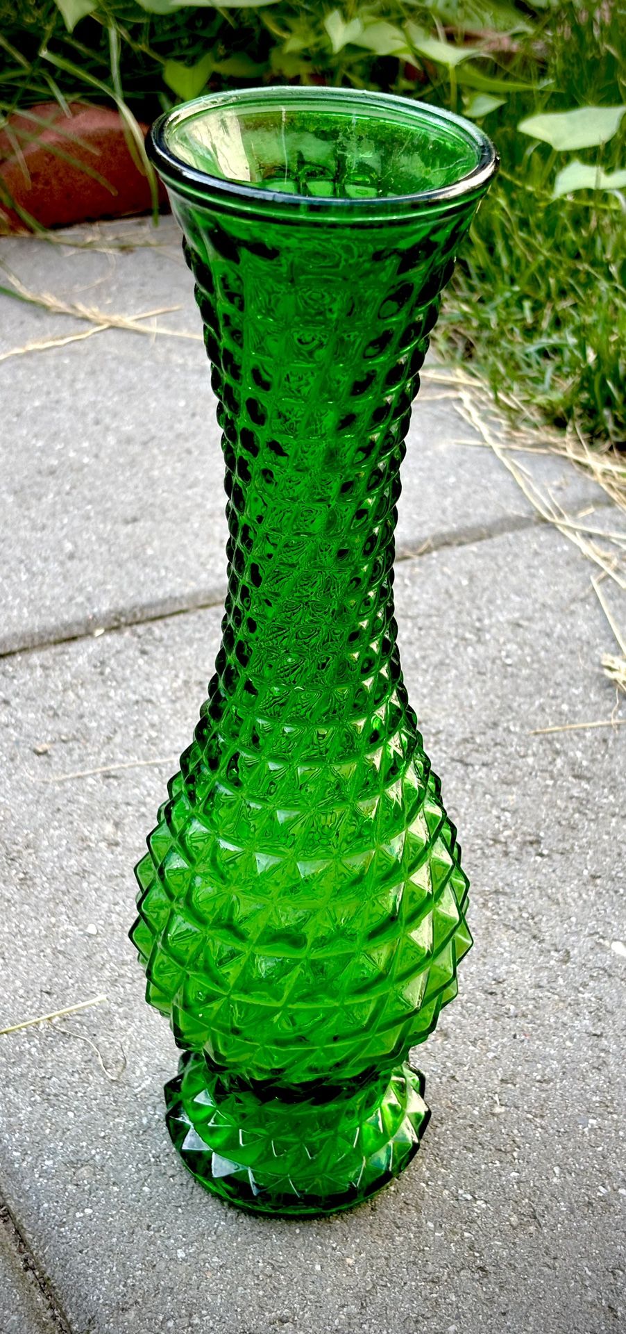 Green vintage Rossini Empoli vase diamond point hobnail Vase